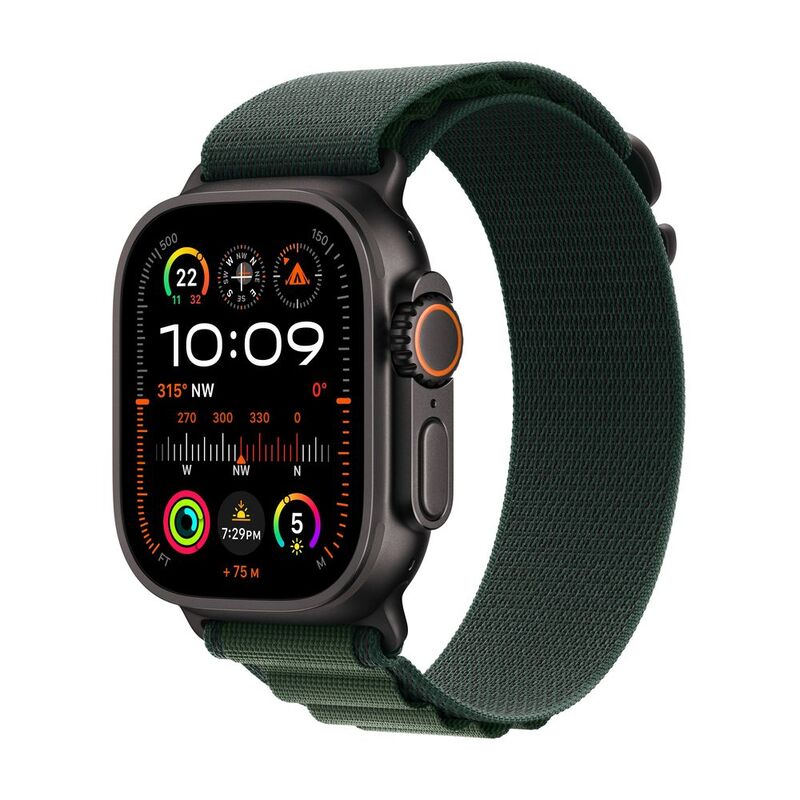 Apple Watch Ultra 2 (2024) GPS + Cellular 49mm Black Titanium Case with Dark Green Alpine Loop - Medium Apple Watch Ultra 2 (2024) GPS + Cellular 49mm Black Titanium Case with Dark Green Alpine Loop - Medium