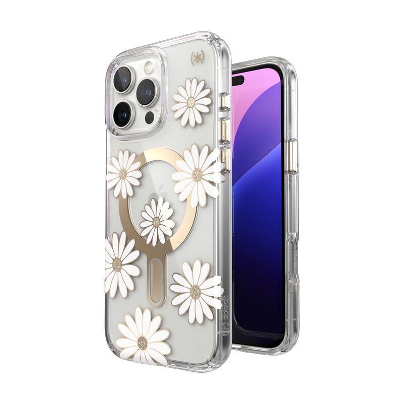 Speck iPhone 16 Pro Max Presidio Lux Glitter Case With MagSafe And ClickClock - Sunshine Daisies/Clear Speck iPhone 16 Pro Max Presidio Lux Glitter Case With MagSafe And ClickClock - Sunshine Daisies/Clear