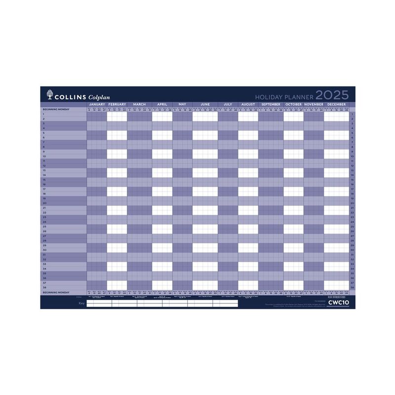 Collins Debden Colplan 2025 - A1 Yearly Holiday Calendar Wall Planner - Large Laminated Year Planner With 38 Name Spaces - Navy Collins Debden Colplan 2025 - A1 Yearly Holiday Calendar Wall Planner - Large Laminated Year Planner With 38 Name Spaces - Navy