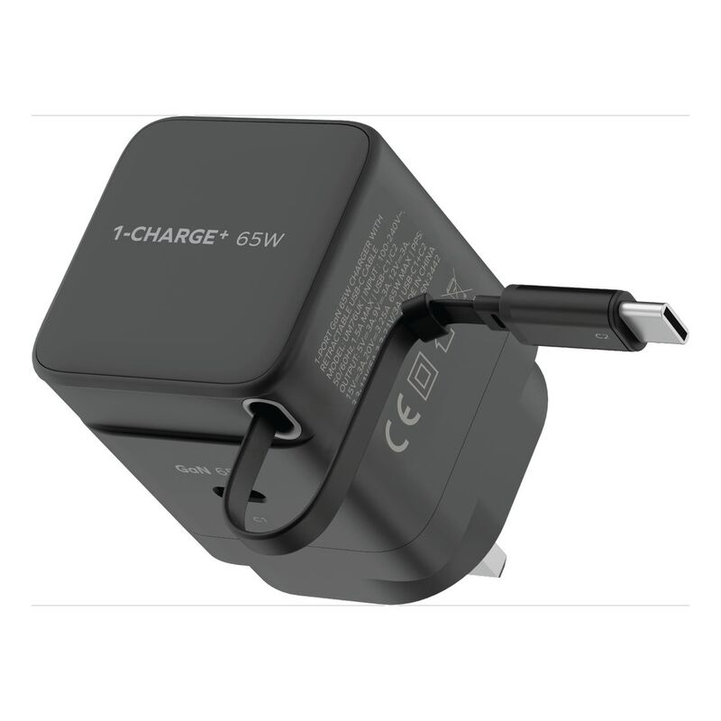 Momax 1-Charge 65W Gan 1 Port Charger With Built-In USB-C Cable - Black Momax 1-Charge 65W Gan 1 Port Charger With Built-In USB-C Cable - Black