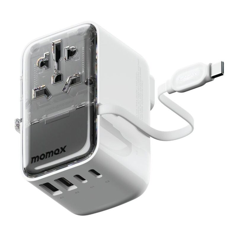 Momax 1-World Flow 35W 4 Port With Built-In USB-C Cable Travel Adaptor
