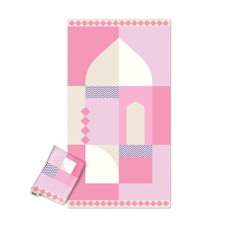 Sabr Al Ula Pocket Prayer Mat - Pink (60 x 114cm x 0.1cm Mat/ 12 x 16 x 1cm Pouch) Sabr Al Ula Pocket Prayer Mat - Pink (60 x 114cm x 0.1cm Mat/ 12 x 16 x 1cm Pouch)