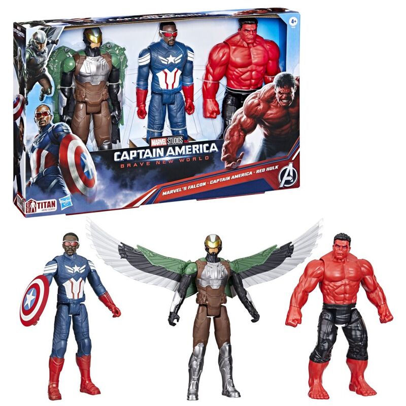 Hasbro Captain America Brave New World Titan Hero Series Action Figure Pack (Pack of 3) - Marvel's Falcon / Captain America / Red Hulk