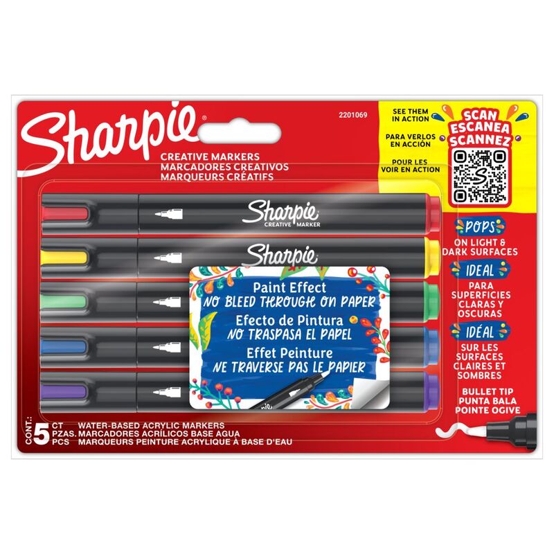 Sharpie Creative Acrylic Colour Bullet Tip Marker Pack (Pack Of 5) Sharpie Creative Acrylic Colour Bullet Tip Marker Pack (Pack Of 5)