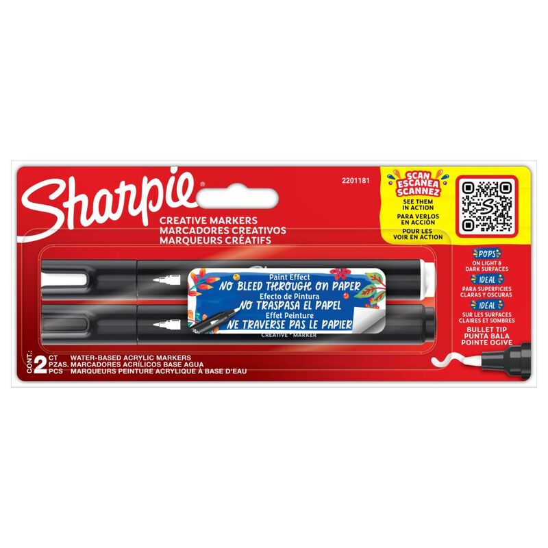 Sharpie Creative Acrylic Bullet Tip Marker Pack (Pack Of 2) - Black And White Sharpie Creative Acrylic Bullet Tip Marker Pack (Pack Of 2) - Black And White