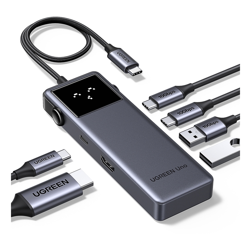 UGREEN Uno 6-In-1 USB-C Hub 2X USB-A 3.2 + 2X USB-C 3.2 + 4K 60Hz HDMI + 100W PD - Space Gray