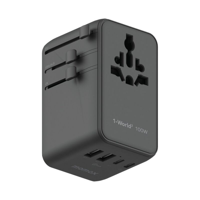 Momax 1-World 2 100W 4-Port USB-C Dual AC Travel Adaptor - Black