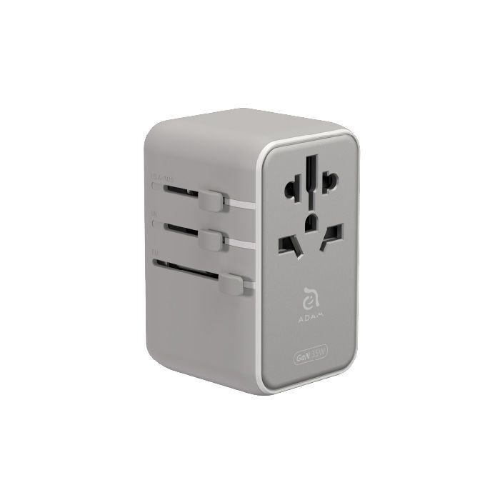 Adam Elements T35L 35W Universal Travel Adapter With Built-In USB-C Cable - Silver