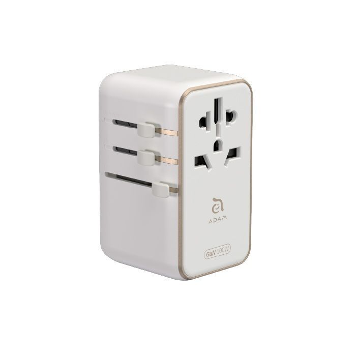 Adam Elements T100L 100W Universal Travel Adapter With Built-In USB-C Cable - White