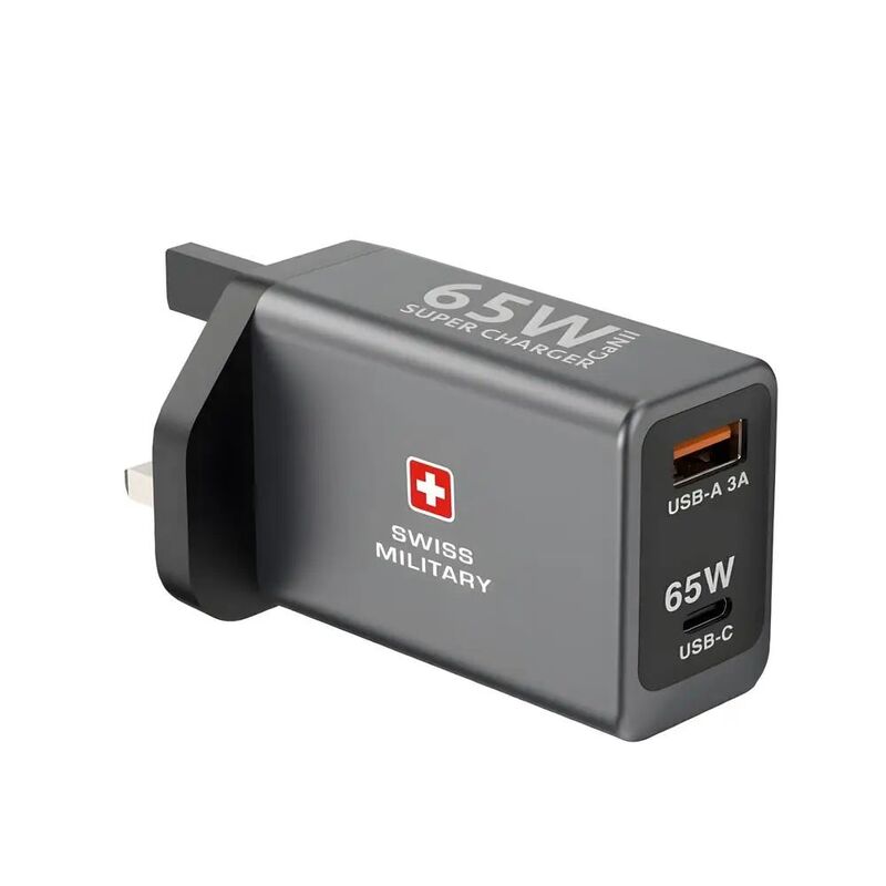 Swiss Military AC Adapter GAN II 65W2C1A Ports With Cable C 60W C To C Ports