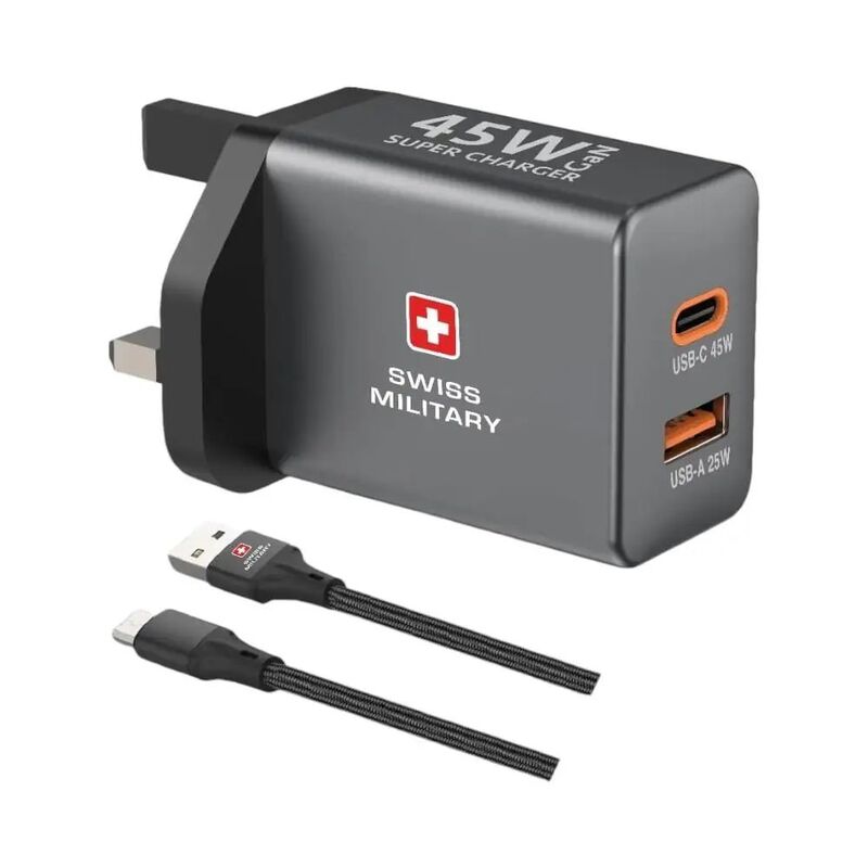 Swiss Military GAN Powerstation 45W With 1 Type C  Slot And 1 USB A Slot