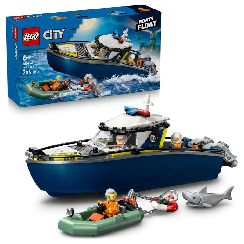 LEGO City Police Boat Chase Toy with a Floatable Speedboat and Dinghy - 60456 (264 Pieces)