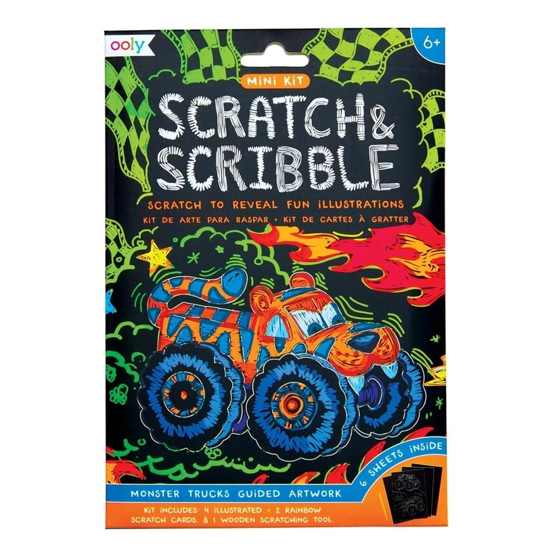 Ooly Mini Scratch & Scribble Art Kit - Monster Truck - 7 Pc Set