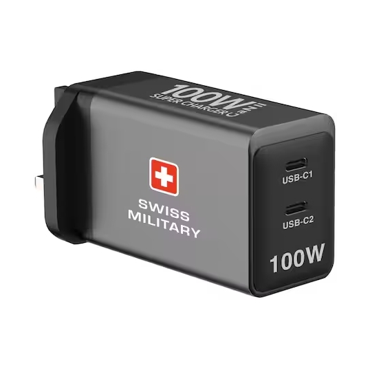 Swiss Military AC Adapter GaN II 100W 2 USB-C Ports With Cable USB-C To USB-C 100W