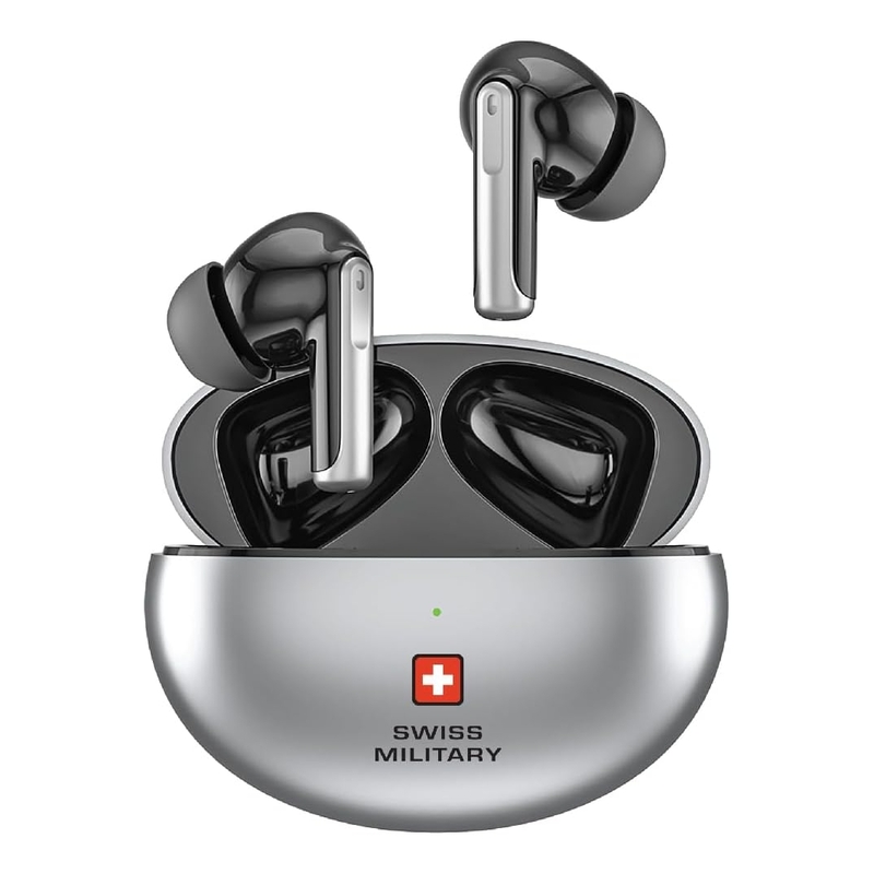 Swiss Military Wireless Charging Stereo Earbuds With ANC + ENC - Silver