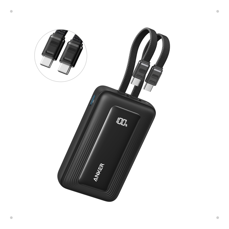 Anker Zolo Power Bank 10000mAh 30W With Built-In USB-C And Lightning Cables - Black Anker Zolo Power Bank 10000mAh 30W With Built-In USB-C And Lightning Cables - Black