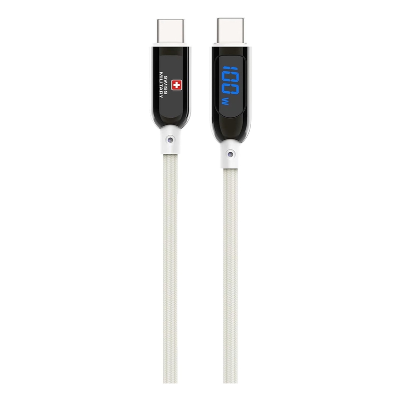 Swiss Military 100W USB-C To USB-C Braided Cable With LED 1m - White