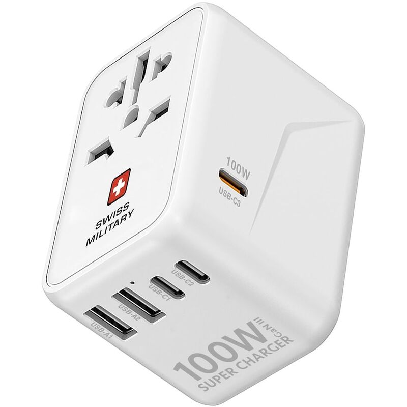 Swiss Military 100W Gan International Travel Charger - White Swiss Military 100W Gan International Travel Charger - White