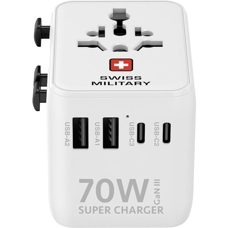Swiss Military 70W Gan International Travel Charger - White Swiss Military 70W Gan International Travel Charger - White