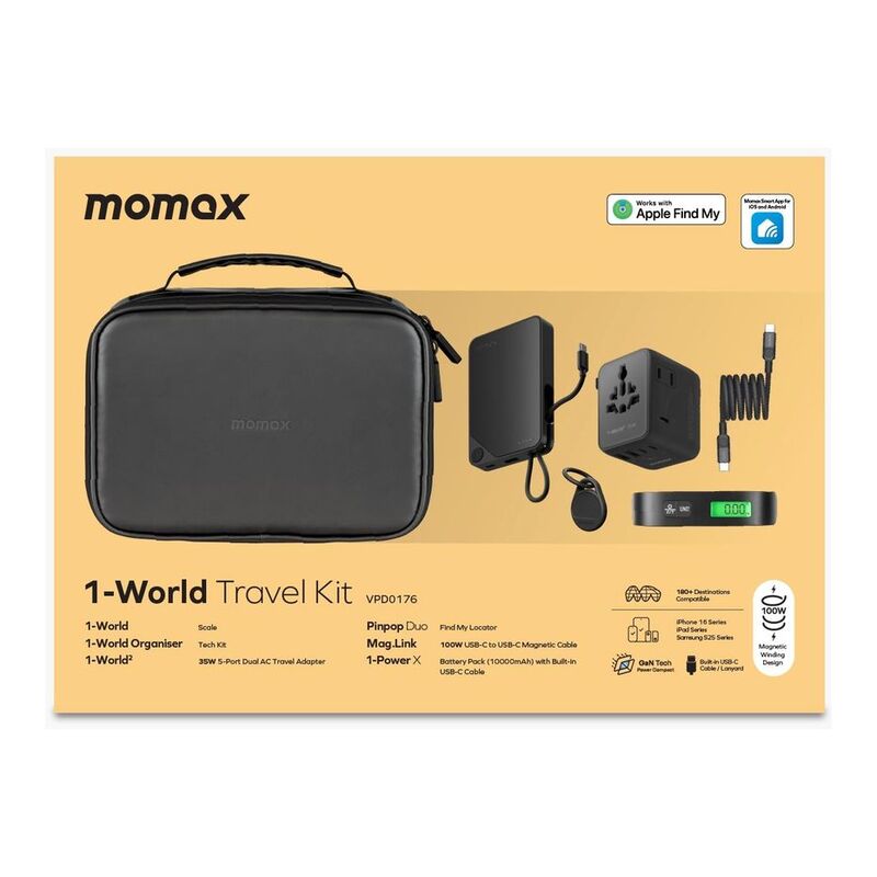 Momax 1-World Travel Essential Kit 35W Adapter/10K Power Bank/Cable/Tracker/Weighing Scale/Pouch Momax 1-World Travel Essential Kit 35W Adapter/10K Power Bank/Cable/Tracker/Weighing Scale/Pouch