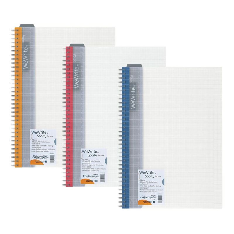 Foldermate Spiral B5 Notebook 70 Sheets with Ruler - Wewrite (Assorted - Includes 1)