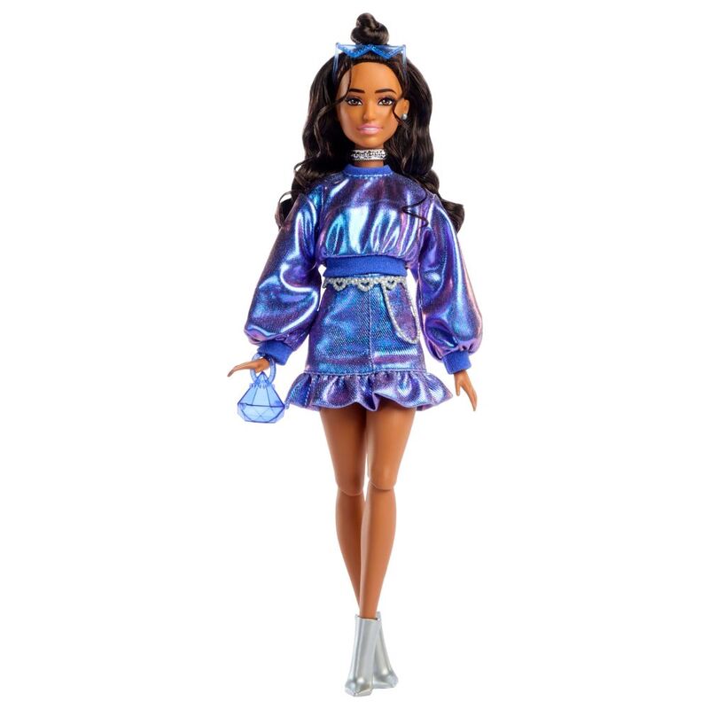 Mattel Barbie Core Deluxe Fashionistas Blue Top Dress And Brown Hair Petite Doll