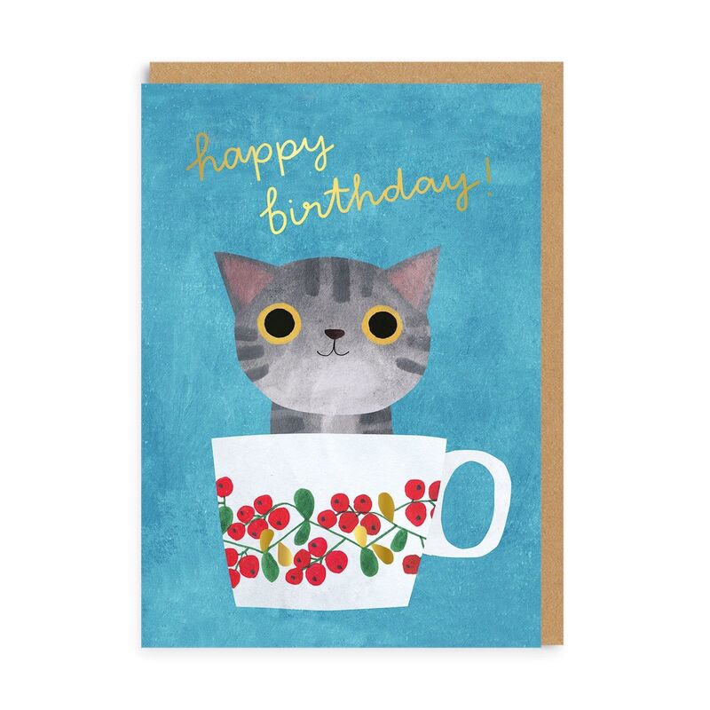 Ohh Deer Teacup Kitten Happy Birthday Greeting Card (A6)