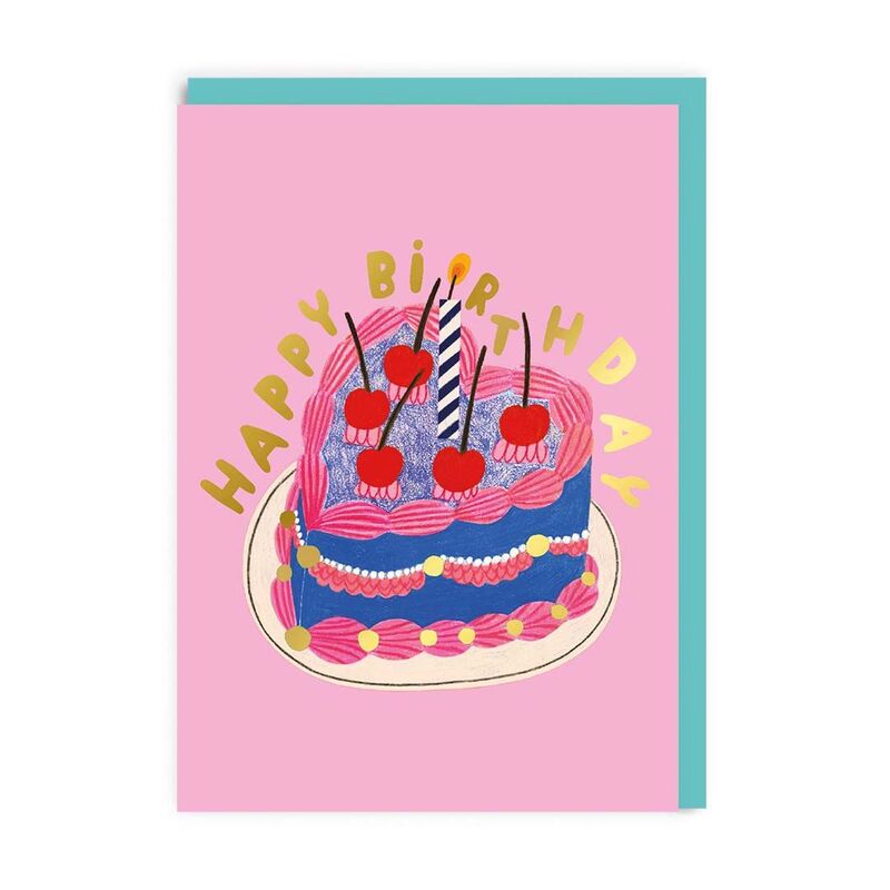 Ohh Deer Happy Birthday Heart Cake Greeting Card (A6)