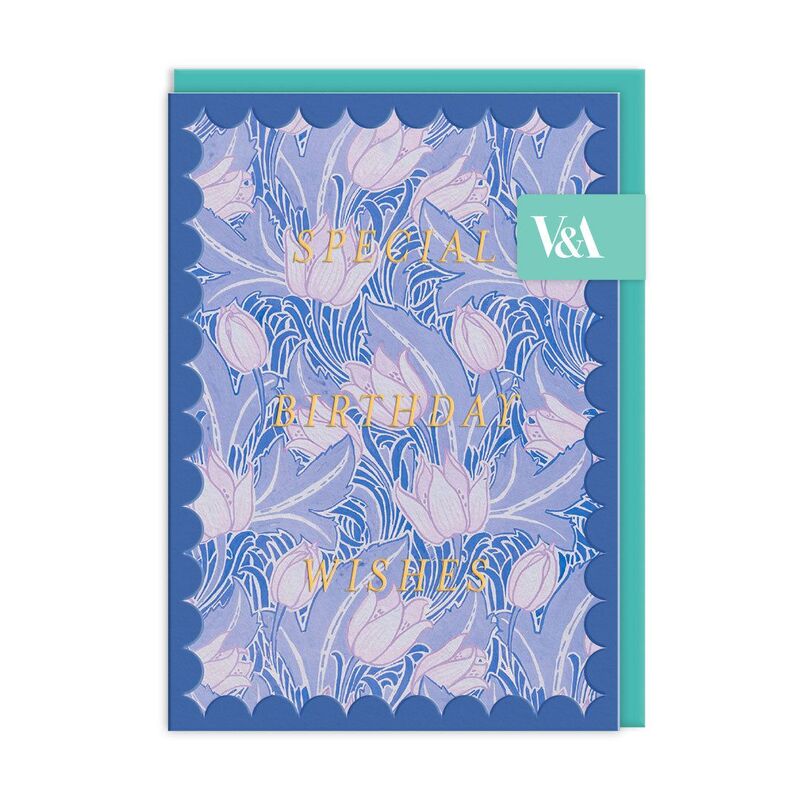 Ohh Deer Scalloped Blue Arts & Crafts Greeting Card (12615) Premium Greeting Card (A6)