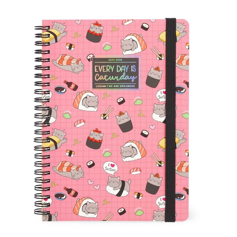 Legami 16 - Month Diary - 2025/2026 - Large Weekly Spiral Bound Diary - Sushi Cat
