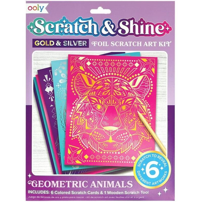 OOLY Scratch And Shine Foil Scratch Art Kit - Geometric Animals