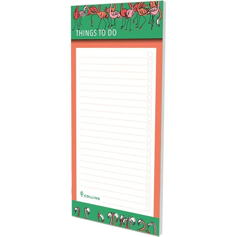 Collins Flourish To Do List Notepad With Slim Magnetic Pad - Flamingo Design Green