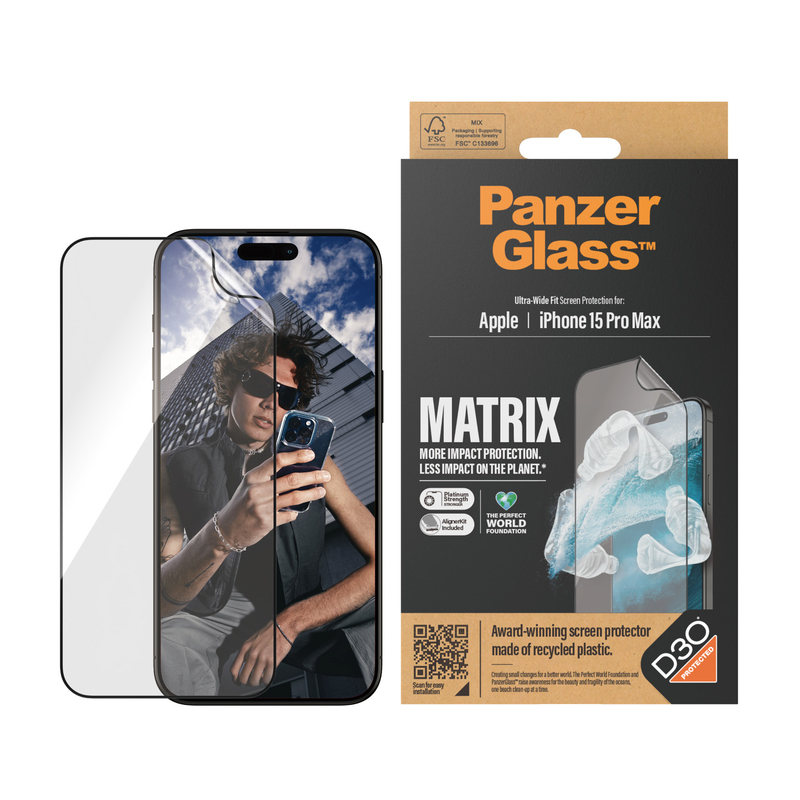 PanzerGlass Screen Protector for iPhone 15 Pro Max - UWF - Matrix with D3O