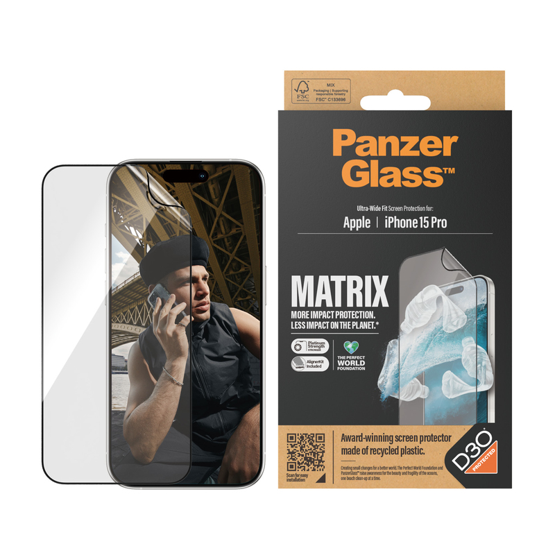 PanzerGlass Screen Protector for iPhone 15 Pro - UWF - Matrix with D3O