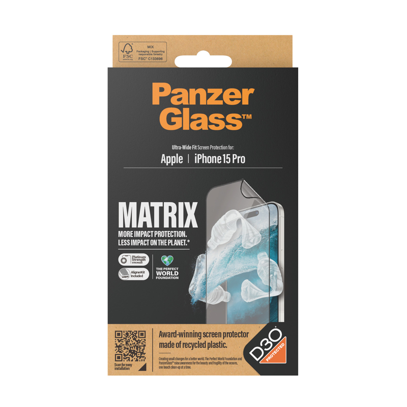 PanzerGlass Screen Protector for iPhone 15 Pro - UWF - Matrix with D3O