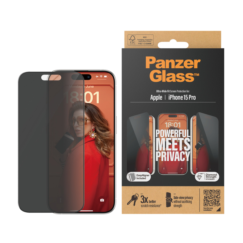 PanzerGlass Screen Protector for iPhone 15 Pro - UWF -Privacy