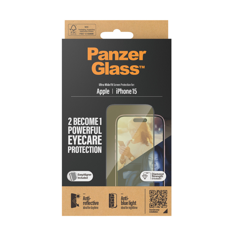 PanzerGlass Screen Protector for iPhone 15 - UWF - Anti-Reflective & Bluelight
