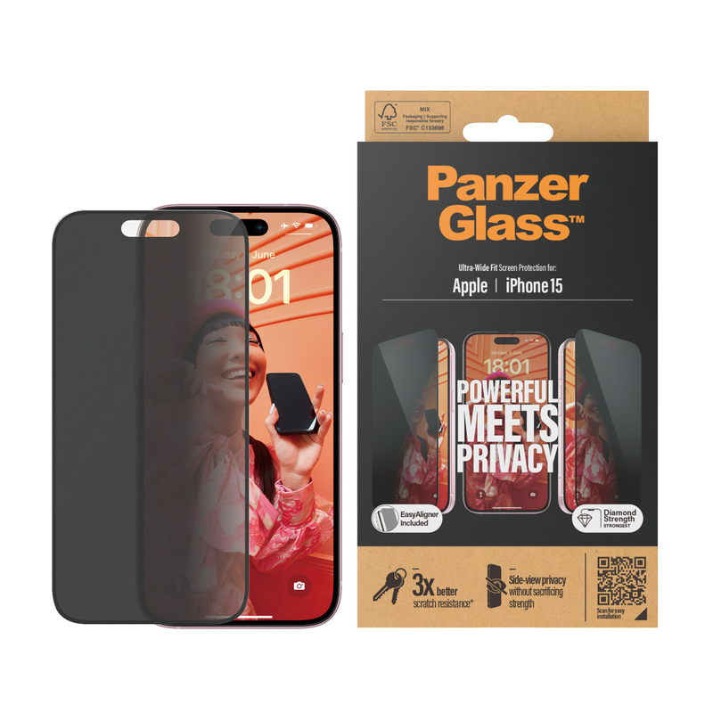 PanzerGlass Screen Protector for iPhone 15 - Privacy