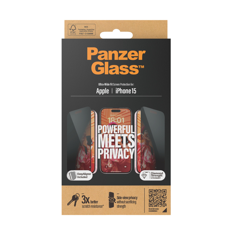 PanzerGlass Screen Protector for iPhone 15 - Privacy