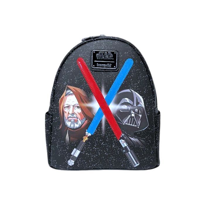 Loungefly! Leather Star Wars Light Up Light Sabers Darth Vader Obi Wan Mini Backpack (Glows In The Dark)