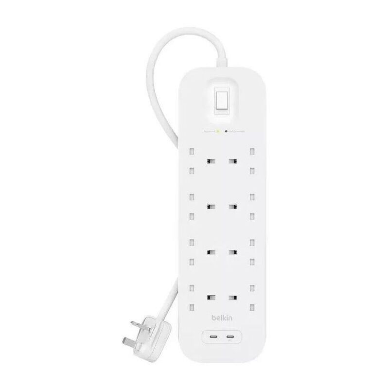 Belkin 8-Outlet Surge Protector 30W Dual USB-C Ports (2m Cord) - White