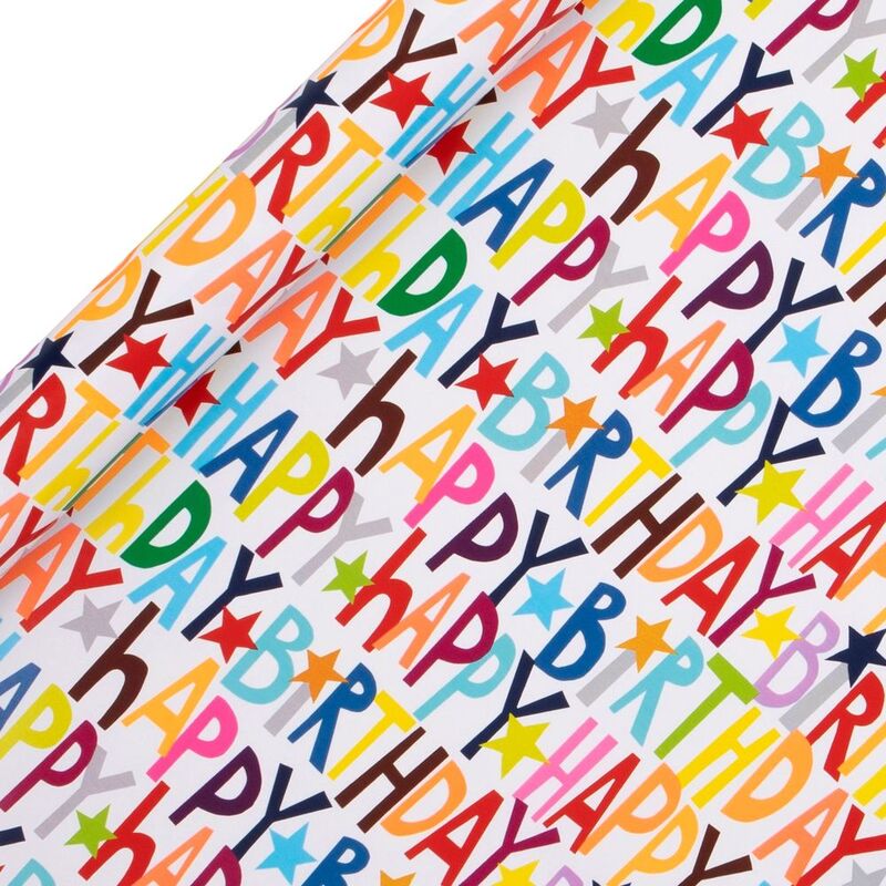 Glick RPS117 Luxury White Happy Birthday Gift Wrapping Paper (400 x 70 cm)
