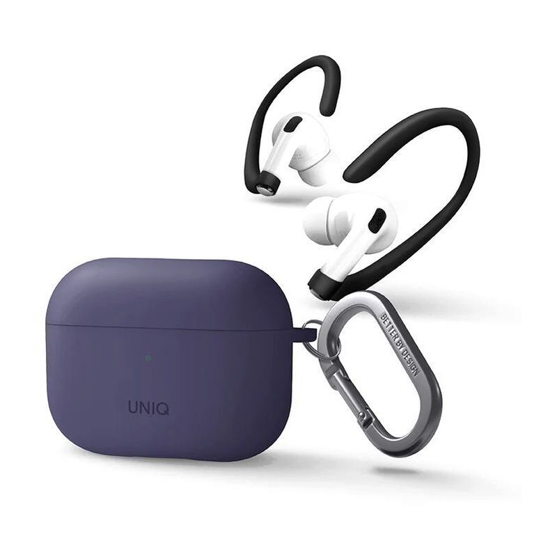 Uniq Nexo Active Hybrid Silicone Case for AirPods Pro (2nd Gen) - Fig (Purple) with Sports Ear Hooks