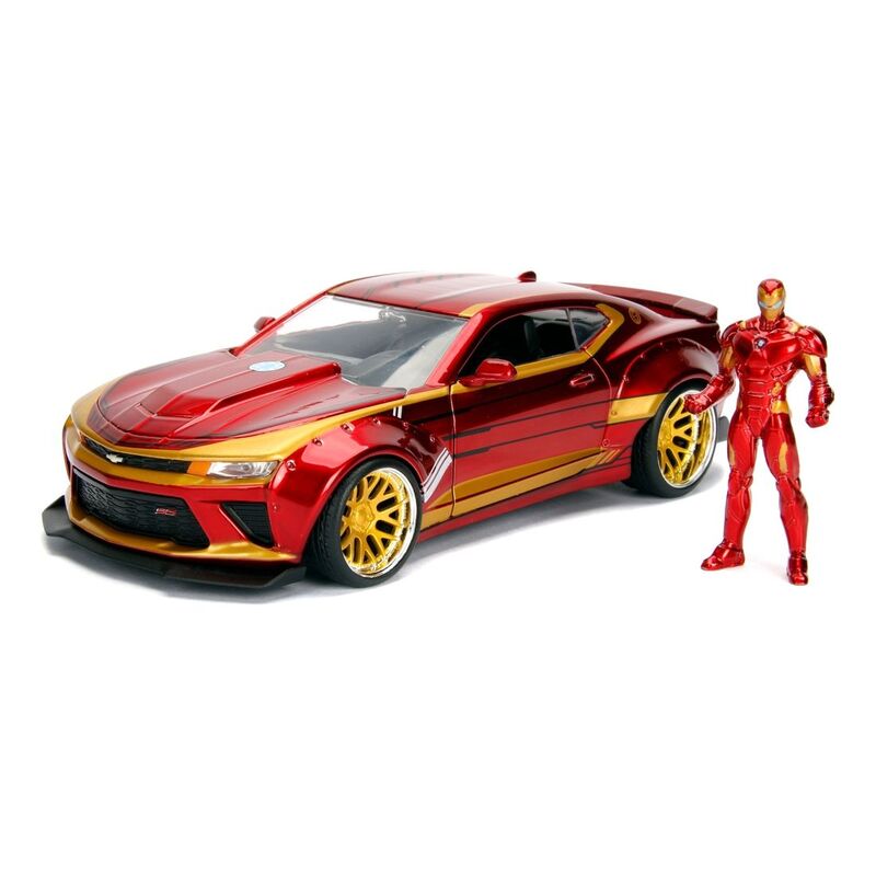Jada Toys Metals Marvel Avengers Iron Man And 2016 Chevy Camaro Diecast Model Car With Figure 1.24 Scale