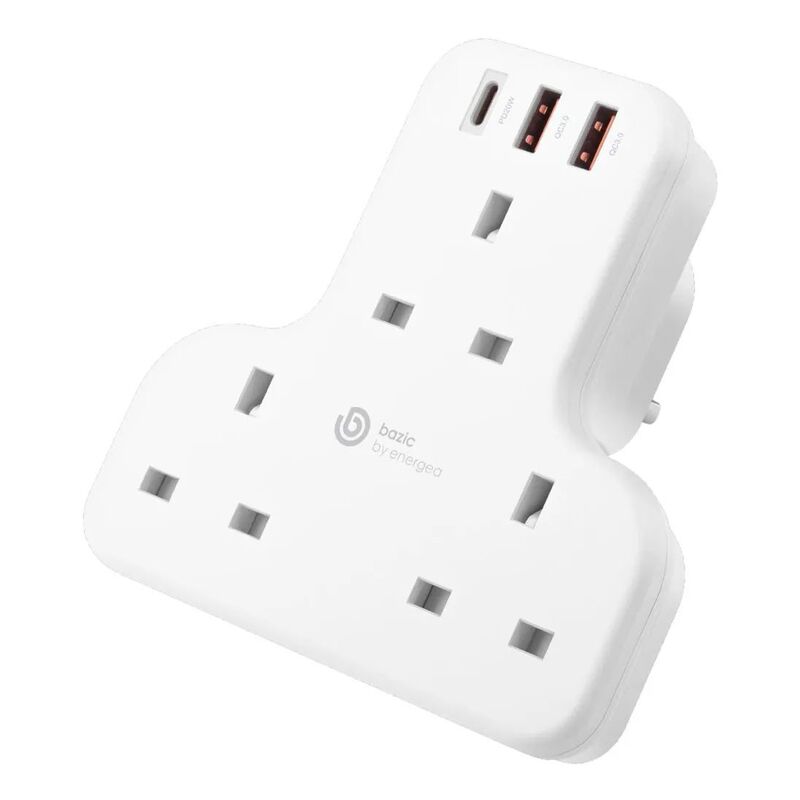 Bazic GoPort Trio 6-In-1 Multi-Socket Wall Charger With PD/QC 20W Fast Charging - White
