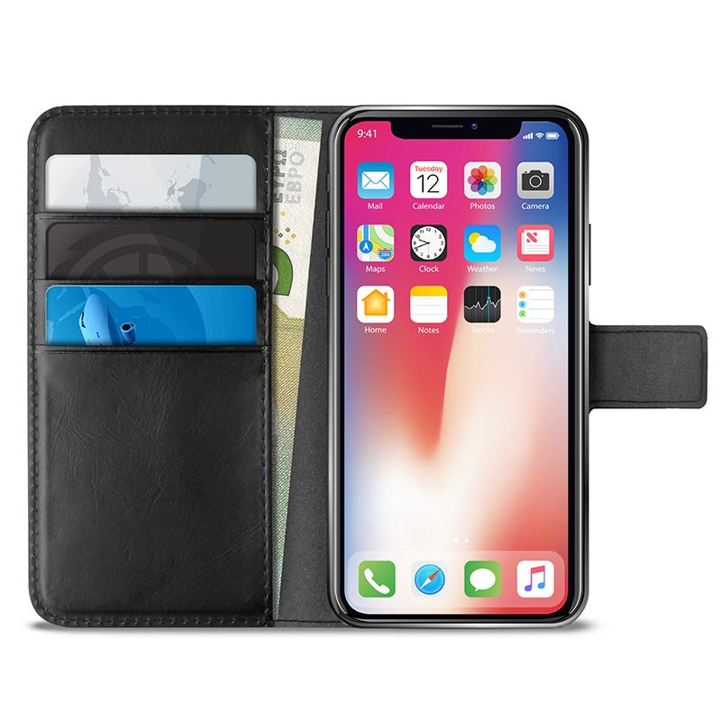Puro Eco-Leather Wallet Case Black for iPhone X