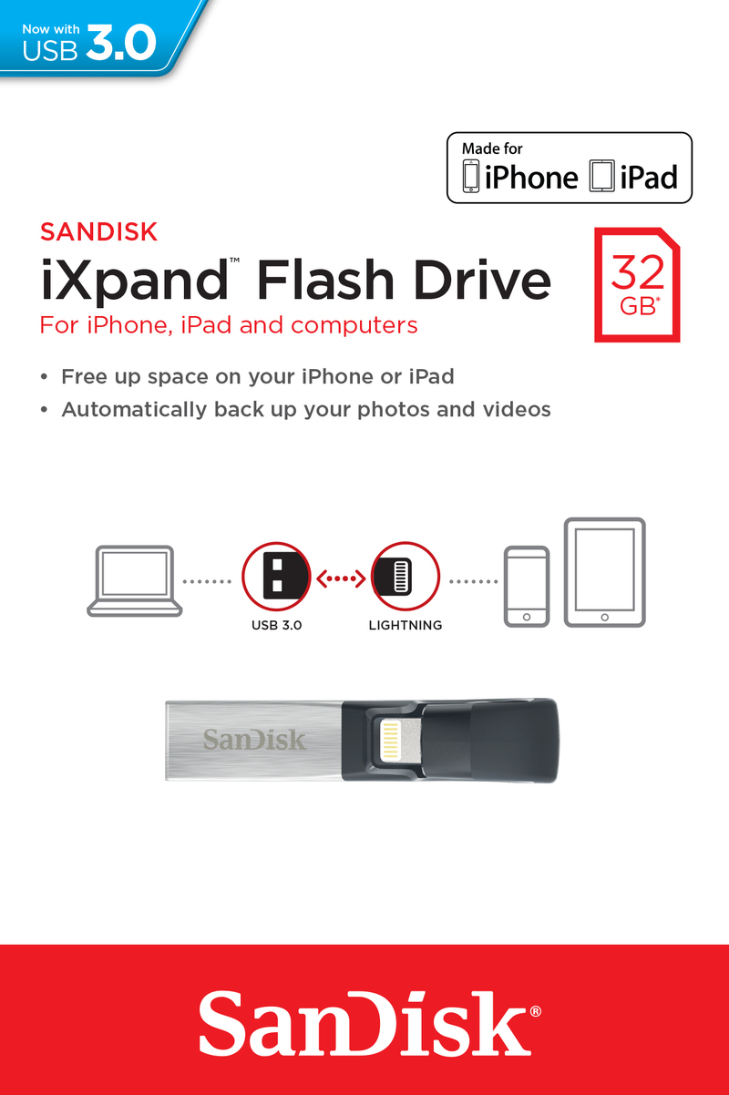 SanDisk iXpand 32GB USB 3.0/Lightning USB Flash drive